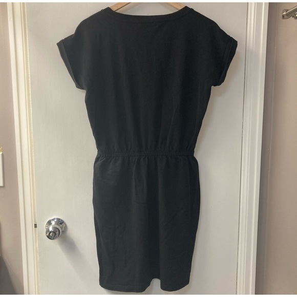 CALVIN KLEIN Graphic Logo Sporty Pocket Shirt Dress In Black White Women’s Sz S - Picture 2 of 9